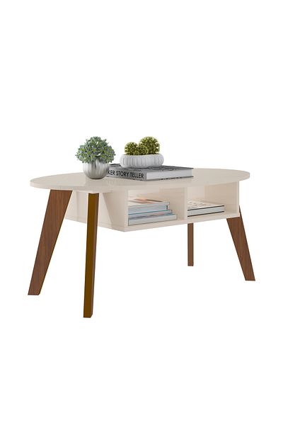 pilati Modern medium coffee table with drawers for living rooms and homes, white/brown color, 100*44*60
