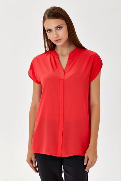 İKİLER Front Placketed High Collar Low Sleeve Blouse - 024-3018