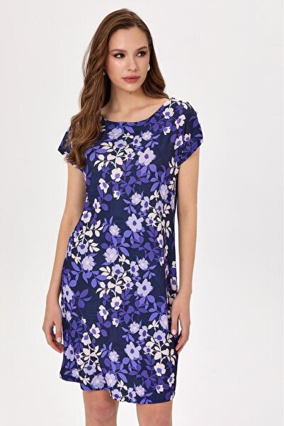 İKİLER Yuvarlak Yaka Omzu Düğme Detaylı Elbise 025-2506