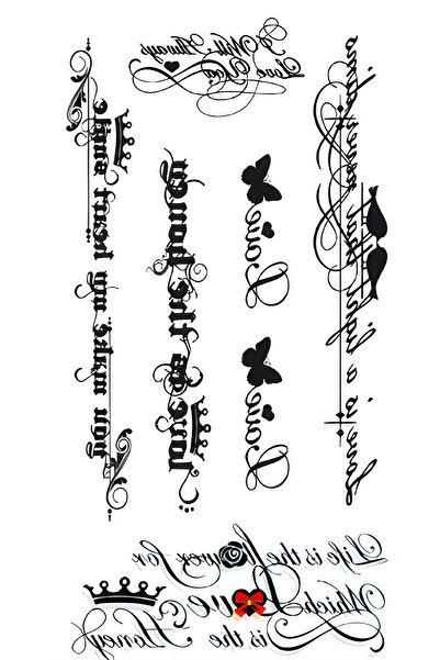 pivok Kaligrafik Yazılar, Süslü Gotik Fontlar, Kelebekler, Taç Ve Süslemeler Geçici Dövme(STICKER)