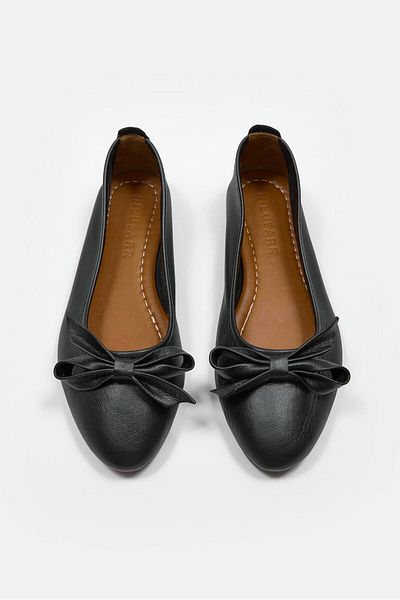 NILUFARR Liu Black Genuine Leather Women's Ballerinas