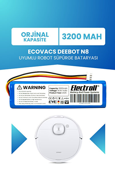 ELECTROLL Ecovacs Deebot N8 Uyumlu Batarya (STANDART KAPASİTE) 3200mah Pil Ro...
