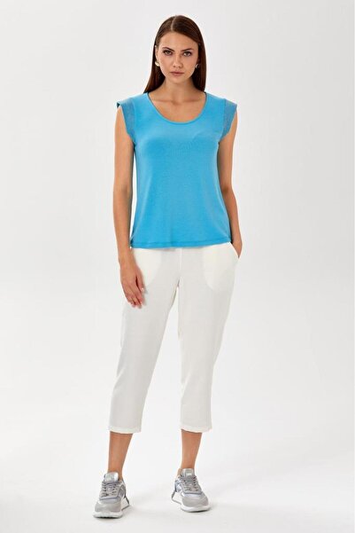 İKİLER Yuvarlak Yaka Kolu Zincir Detaylı Bluz 024-1060