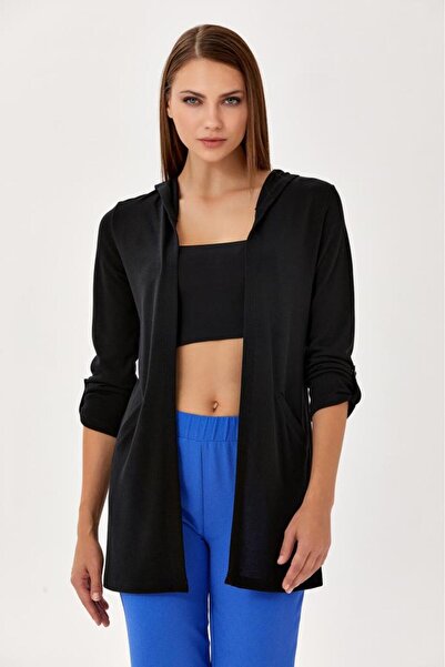 İKİLER Kolları Çıtçıtlı Cepli Kapüşonlu Hırka 024-4408