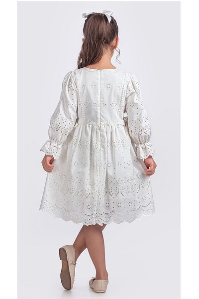 Pina Kids Κοριτσίστικο μακρυμάνικο φόρεμα με ελαστικά μανίκια και διπλή κορδέλα από ασβέστη λεπτομέρεια φόρεμα Elb.y2685