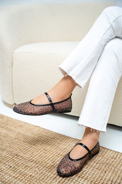 LamintaGlobal Balerini de damă cu plasă transparentă cu model leopard