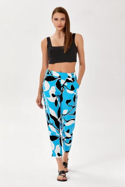 İKİLER Patterned Elastic Waist Pocket Trousers - 024-3512