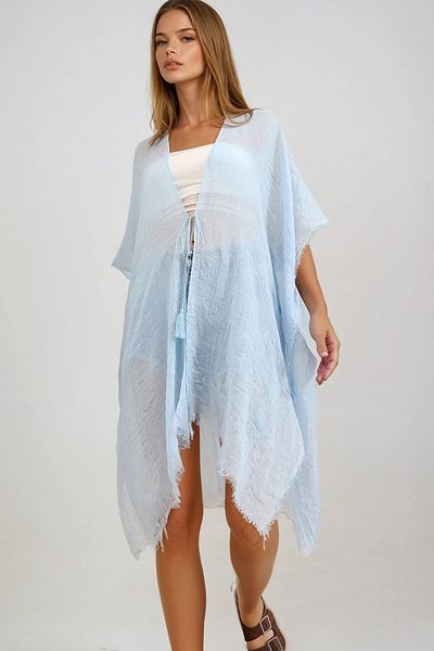 VAGGON Kimono de damă albastru oversize din bumbac Prmx6469