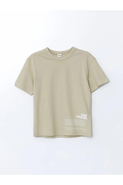 LC Waikiki Αγόρι μπλουζάκι LCW Kids Khaki Crew Neck με στάμπα