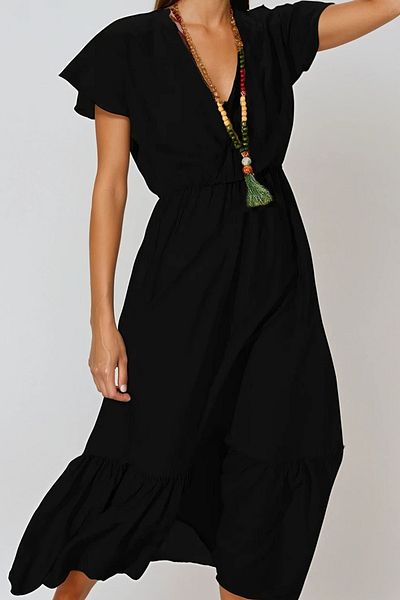 VAGGON Women's Black Striped Patterned Double Breasted Maxi Dress Vgn-X4373