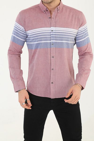 Klothy Men's Long Sleeve Slim Fit Panel Shirt