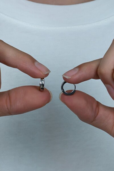 Takı Dükkanı Bright Thin Ring Men's Unisex Steel Earrings Pair 2 Pcs Mse6-2