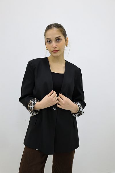 Zec Style Jachetă Blazer cu căptușeală Poliviskon cu design leopard