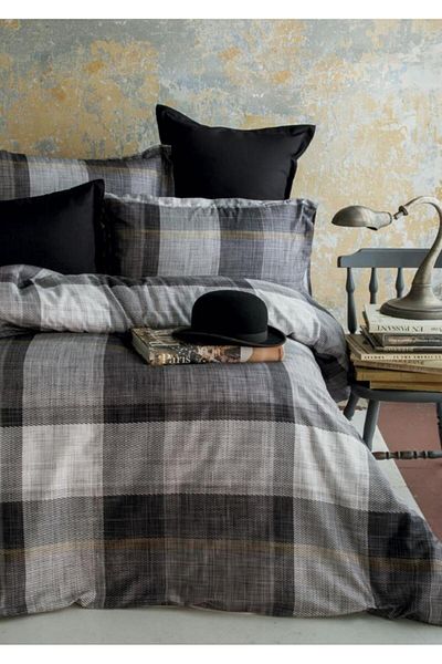 İssimo Home SET DE CUVEȚE DUBLU PERSONALITATE DUNLOE BLACK CU IMPRIMARE DIGITALĂ BUMBAC SATINAT