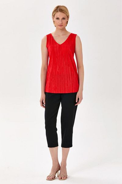 İKİLER Sleeveless Pleated V-Neck Blouse - 024-1056