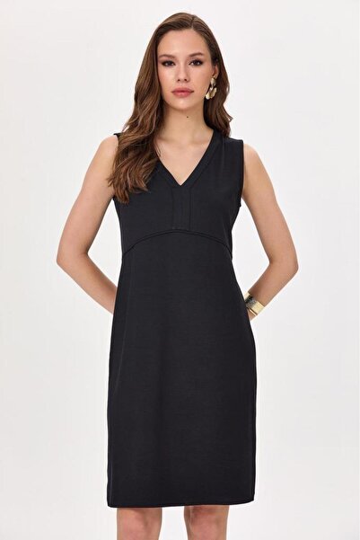 İKİLER V Yaka Kolsuz Elbise 025-2503