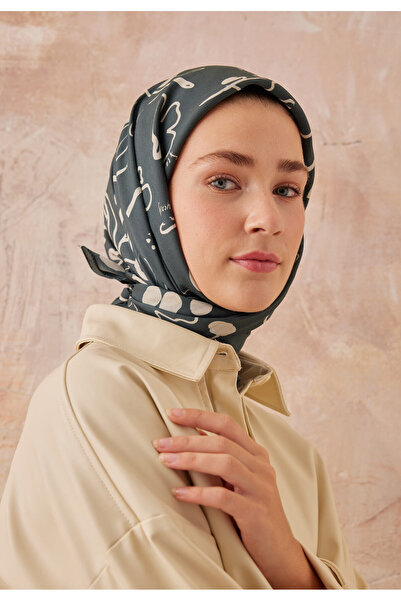 Freshscarfs Πράσινο μεταξωτό βαμβακερό μαντήλι με σχέδιο Luna