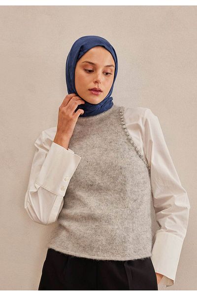 Fresh Houndstooth Jacquard Shawl Midnight Blue