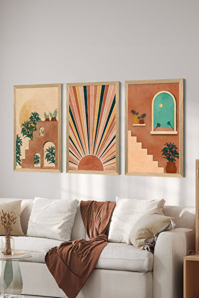 Artavessa 3 Parça Ahşap Çerçeve Görünümlü MDF Poster Tablo Seti - Set 25