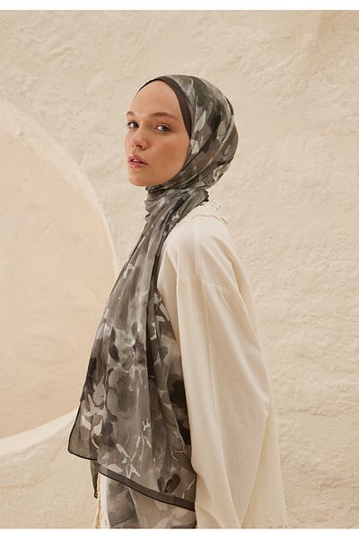 Fresh Lizzzy Patterned Ramie Shawl - Smoked