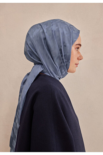 Fresh Blue Denim Shawl - Houndstooth Jacquard