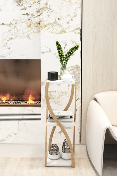 Jest Dekor Konsept Bukle 3 Katlı Beyaz Ahşap Sehpa / Dekoratif & Çok Amaçlı K...