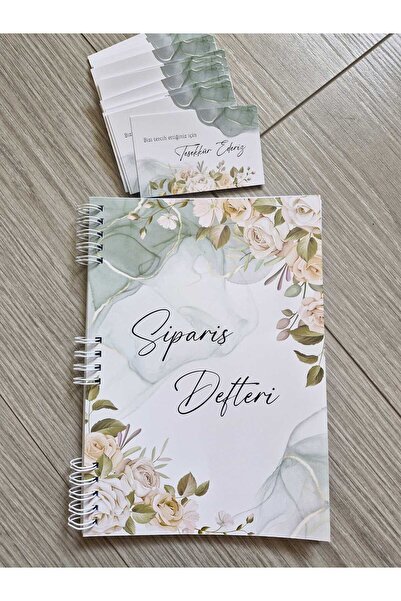 ETİKETİM Sipariş Defteri Yeşil Çiçekli 50 yp ve 30 Not Kartı