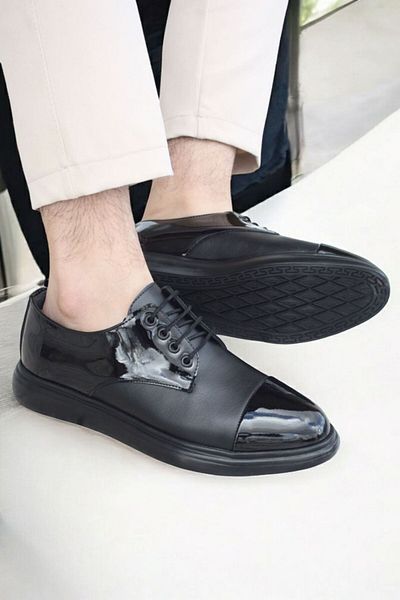 Roadbox Men's Black Semi Patent Leather Casual Orthopedic Shoes