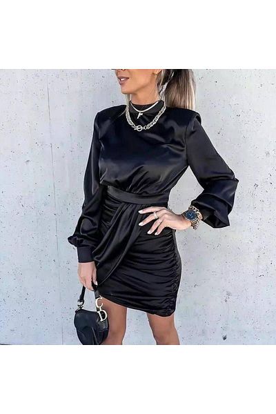 Aymood Γυναικείο Μίνι Φόρεμα με μισό ζιβάγκο και λεπτομέρεια με κορδόνι