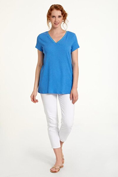 İKİLER V Yaka Eteği Yırtmaçlı Bluz 023-1050