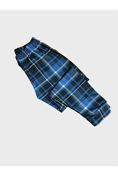 ALİŞ KİDS Erkek Çocuk %100 Pamuklu Mavi Brooklyn Yazı Desenli Altı Ekose Uzun Kollu Mevsimlik Pijama Takımı