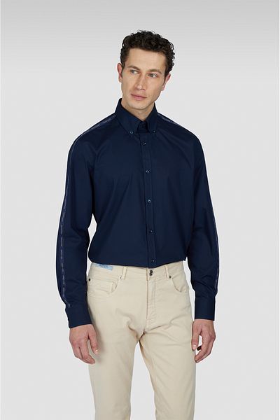 PAUL&SHARK Men's 100% Cotton Regular Cut Sleeves Long Sleeve Navy Blue Shirt with Stripe Logo 25413510 -013