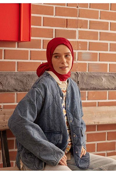 Fresh Red Shawl - Houndstooth Jacquard