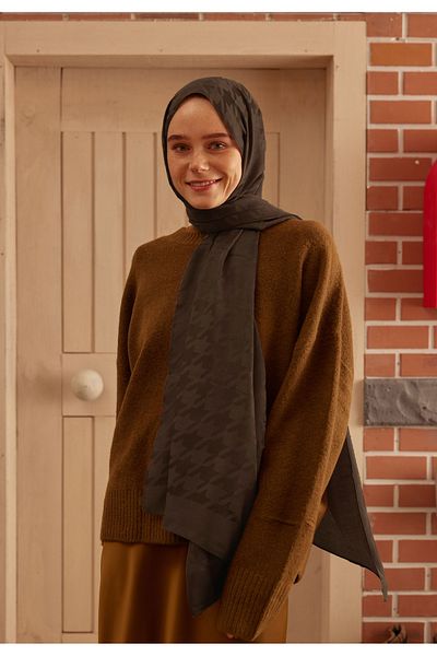 Fresh Jacquard Houndstooth Shawl - Chocolate Pattern