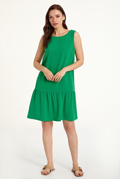 İKİLER Eteği Volanlı Kolsuz Elbise 023-4009