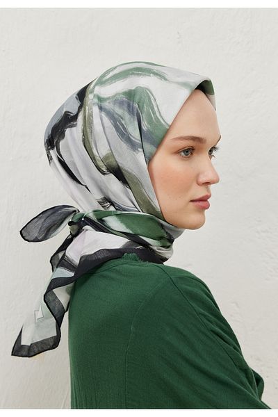 Fresh Colour Waves Pattern Cotton Vual Scarf Black