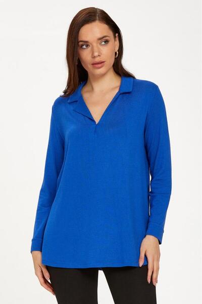 İKİLER V Yaka Yırtmaç Detaylı Uzun Kol Bluz 234-1714