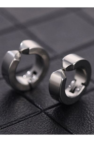 Takı Dükkanı Compression Men's Steel Earrings Thick 6mm No Hole to Ears mse2