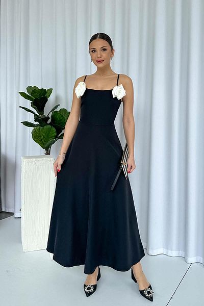 Mine Tan Butik Rochie fără mâneci Kiloş pentru femei cu accesorii florale - neagră
