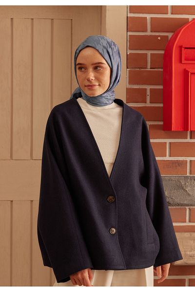 Fresh Blue Denim Shawl - Houndstooth Jacquard