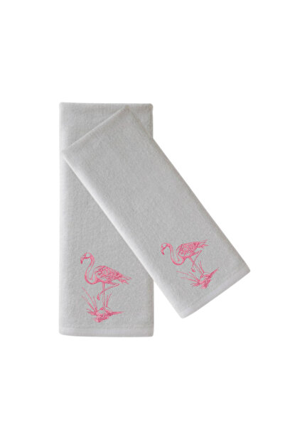 Ursa Flamingo Flai̇r Embroidered Hand and Face Towel 2 Pieces 50X90-30X50