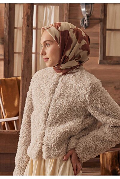 Freshscarfs Βαμβακερό μεταξωτό φουλάρι - Χρώμα κανέλας, με σχέδιο σκούρων λου...