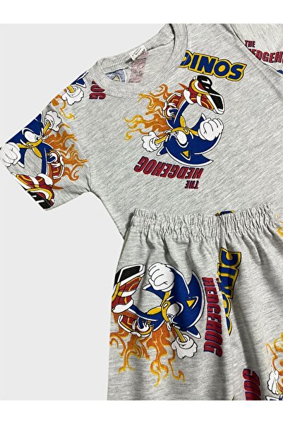 ALİŞ KİDS Set de pijamale cu mânecă scurtă, din bumbac, gri, cu model Sonic