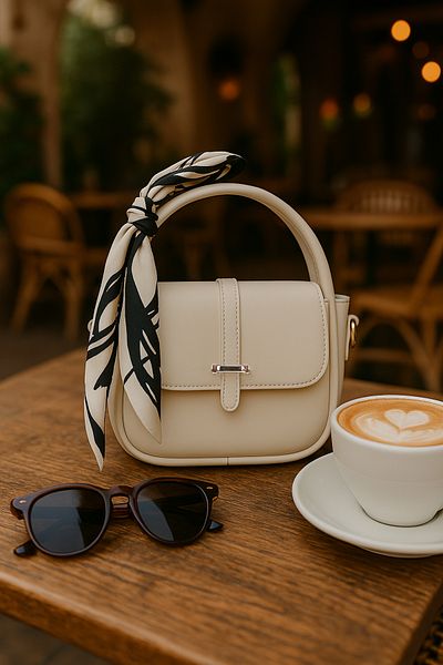 NOTHING Women's Gold Accessory Strap Scarf - Milan Cream Crossbody and Hand Shoulder Bag with Adjustable Loop Detail