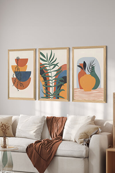 Artavessa 3 Parça Ahşap Çerçeve Görünümlü MDF Poster Tablo Seti - Set 2