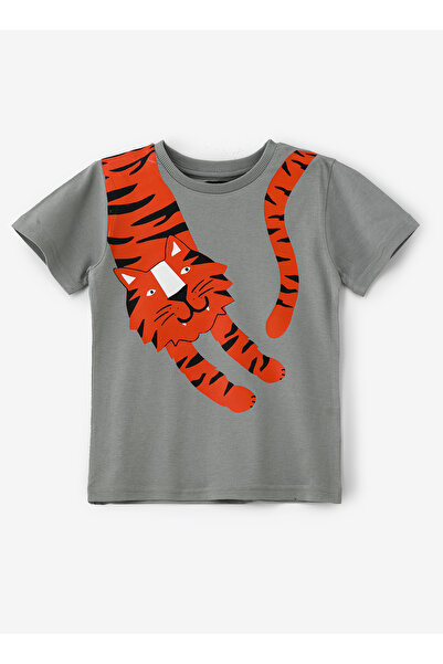 Basicxx Playful Tiger Graphic Cotton T-Shirt for Boys - Olive