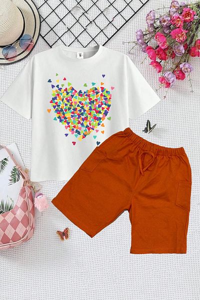 twins tailors Cherry Printed 2 Pcs Summer T-Shirt-Shorts Girls' Set