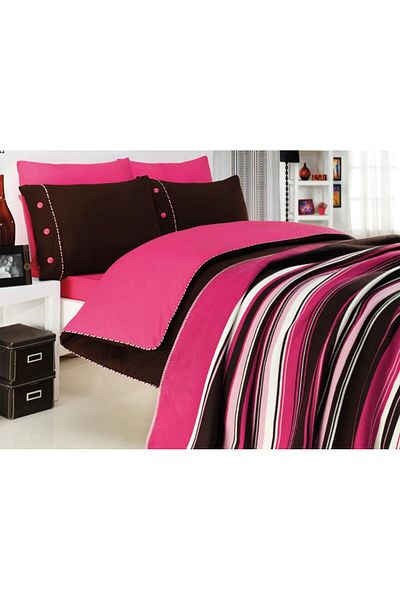 Luoca Patisca Acrylic Knitted Blanket Set Single Brown Fuchsia