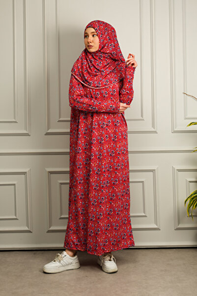 Genel Markalar Tek Parça Başörtülü Kadın Tesettür Namaz Elbisesi Pamuklu Kumaş