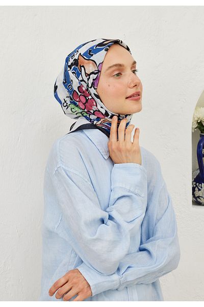 Fresh Blue Lemonade Patterned Cotton Scarf